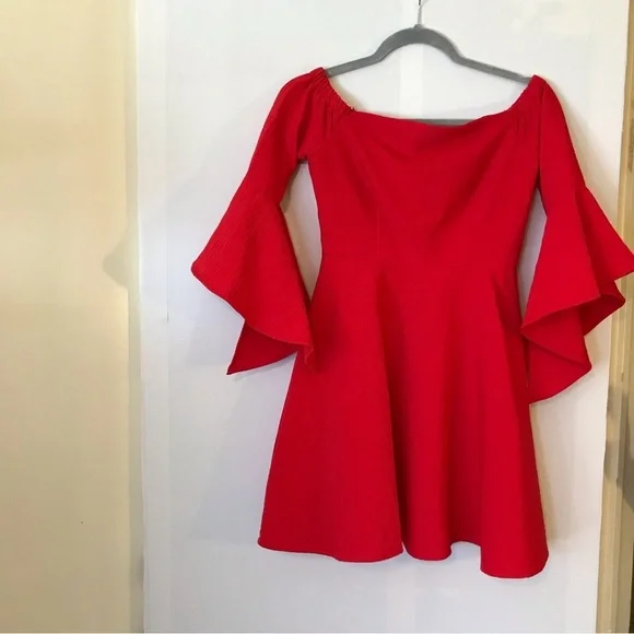 J.O.A. Red Bell Sleeve Off the Shoulder Dress Women's Size XS - Picture 4 of 14